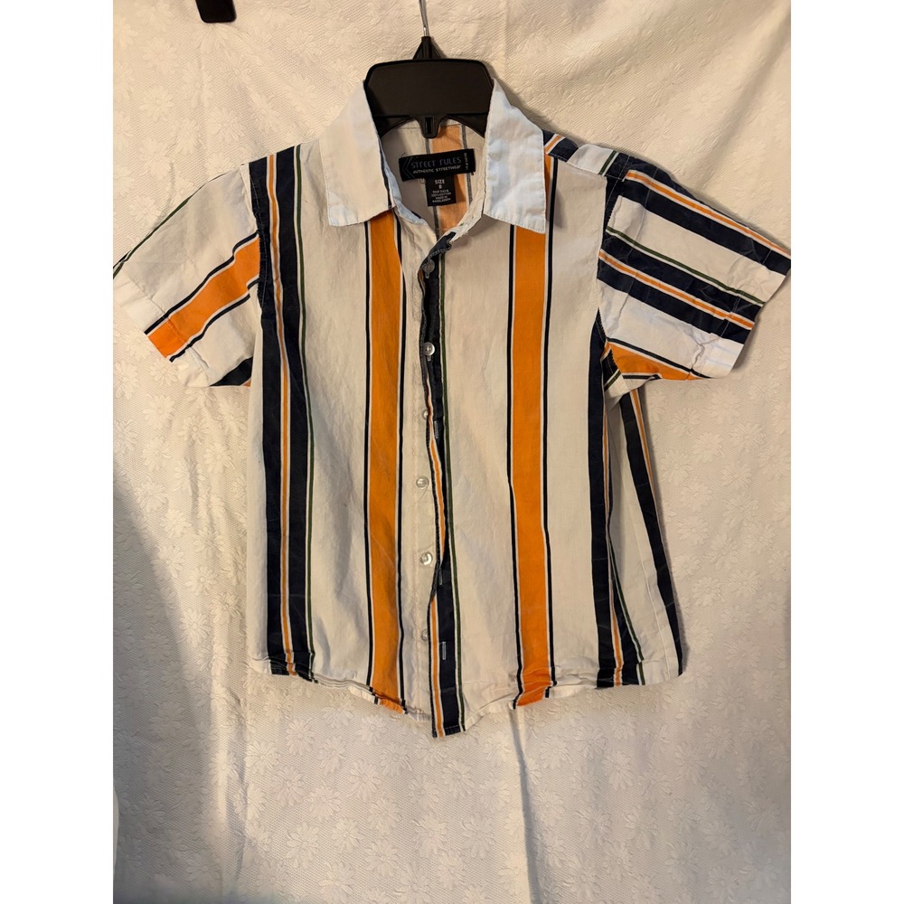 Street Rules Boys Short Sleeve vintage 90s Y2KShirt Orange Navy Stripe  Sz 8